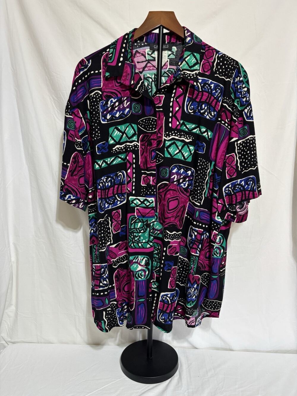 Vintage 90s Casuals Blouse Large Bold Abstract Print Button Up Retro Top size 1x